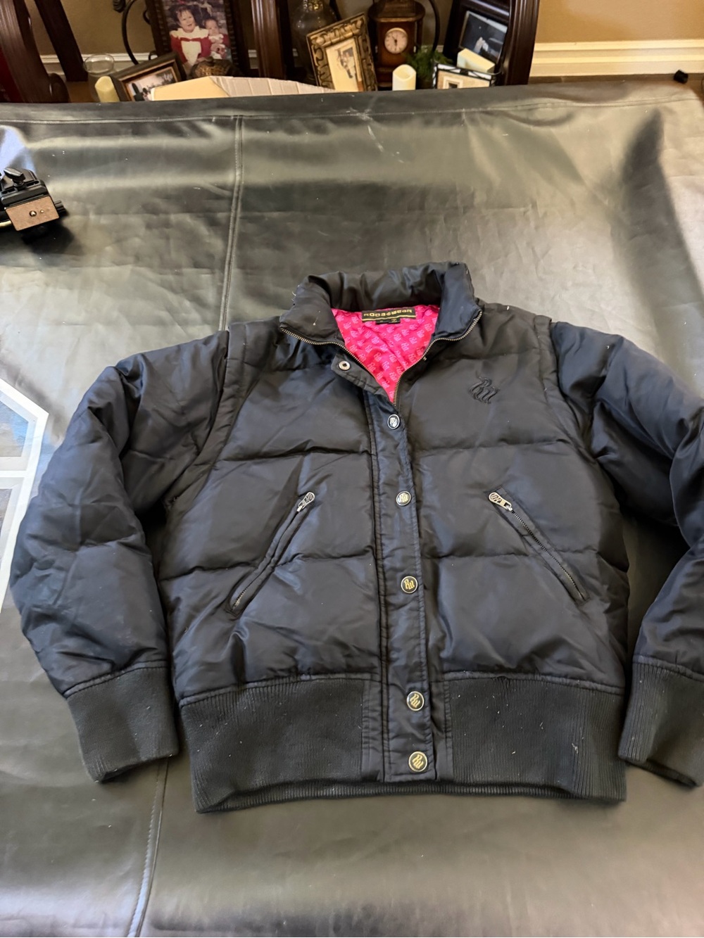 Rocawear Black Puffer Jacket with Pink Lining